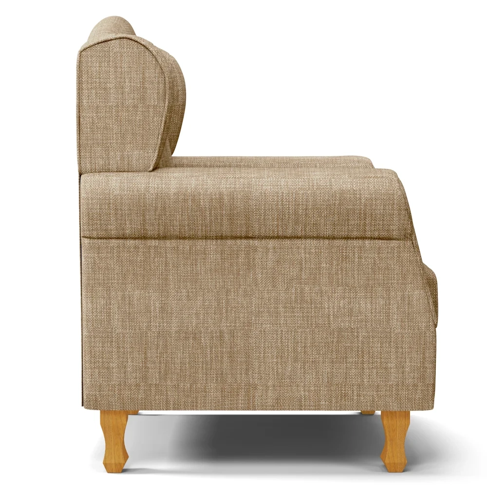 Poltrona de Amamentação Pés Madeira e Puff Letícia Linho Bege Escuro - Phoenix