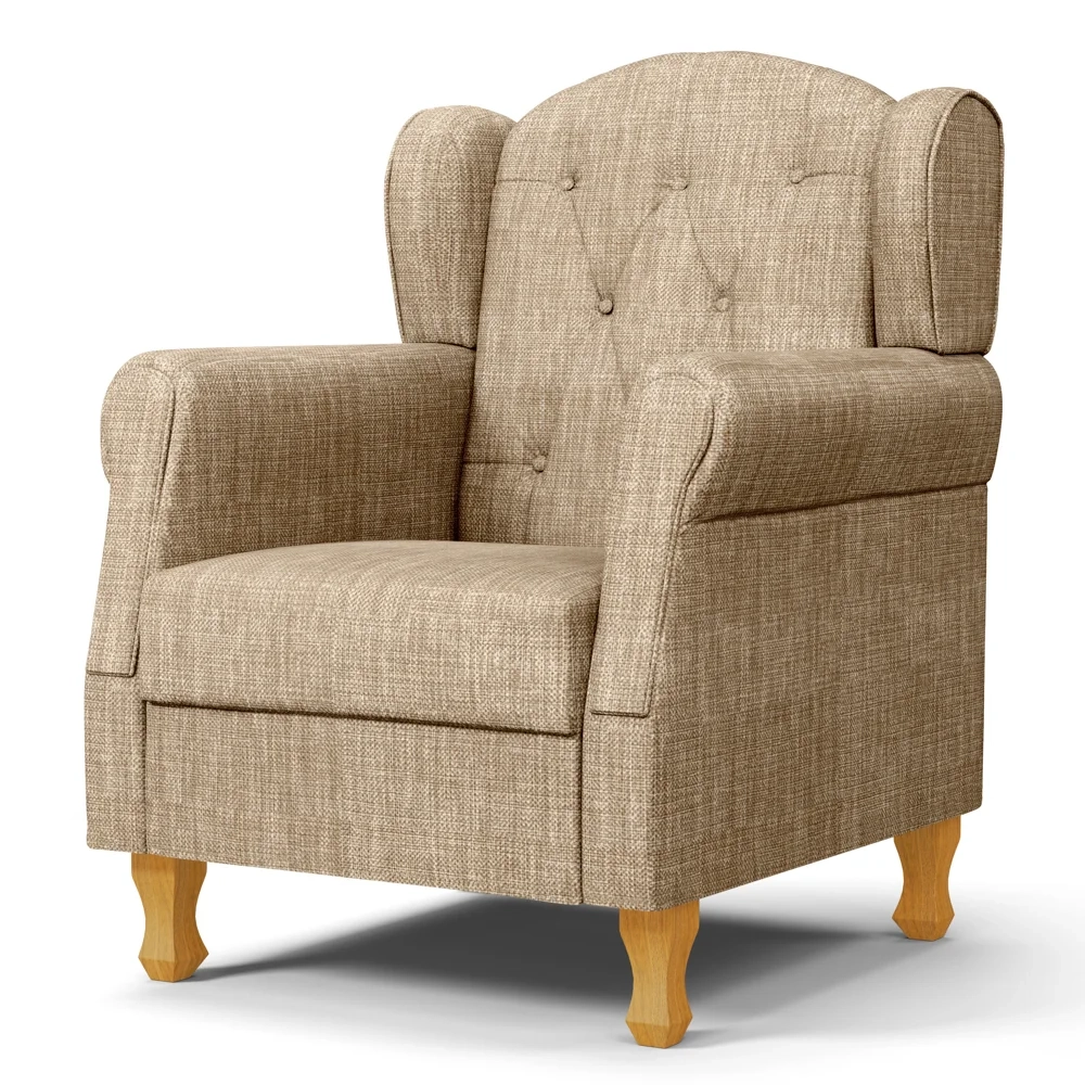 Poltrona de Amamentação Pés Madeira e Puff Letícia Linho Bege Escuro - Phoenix