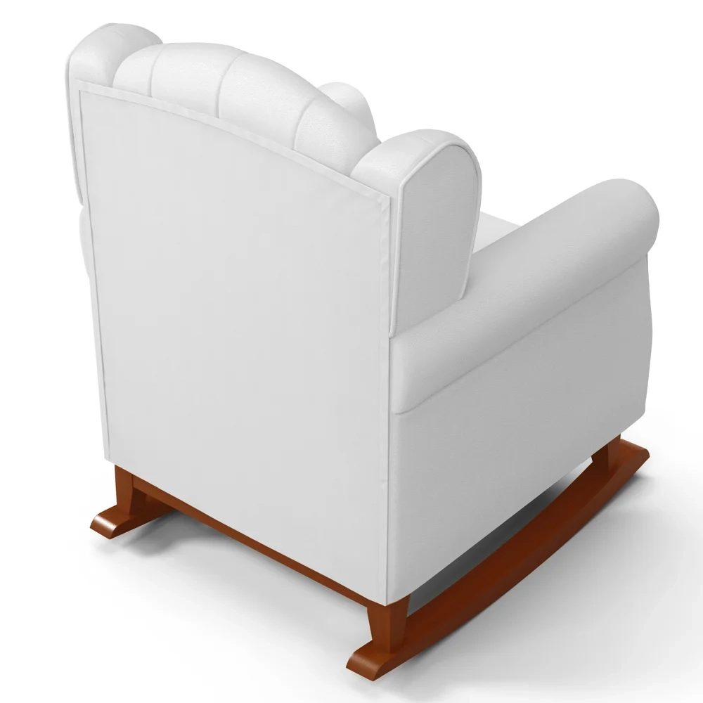 Poltrona de Amamentação Base Madeira Balanço Letícia Sintético Branco - Phoenix