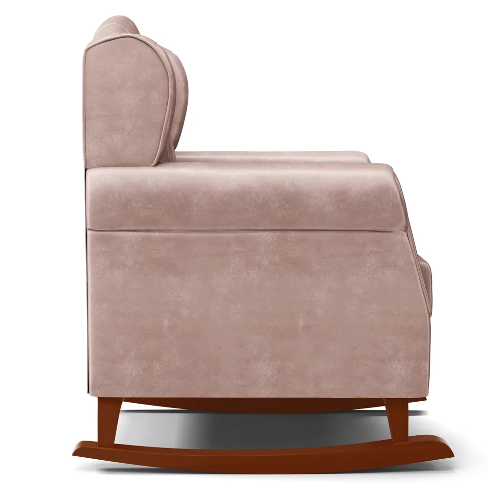 Poltrona de Amamentação Base Madeira Balanço Letícia Veludo Rosê - Phoenix