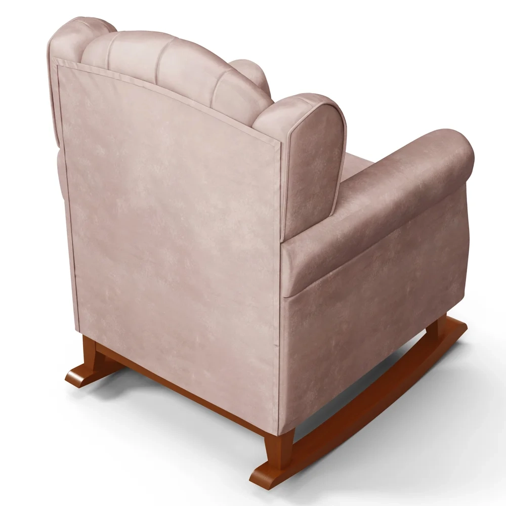 Poltrona de Amamentação Base Madeira Balanço Letícia Veludo Rosê - Phoenix