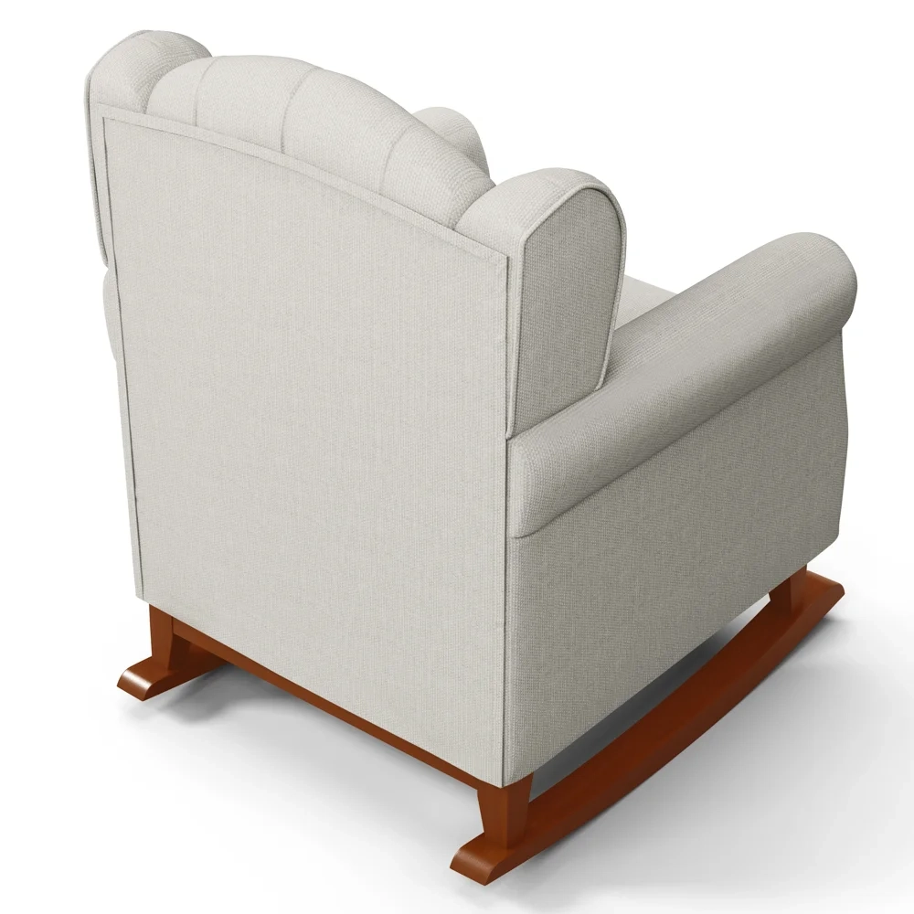 Poltrona de Amamentação Base Madeira Balanço Letícia Linho Off White - Phoenix