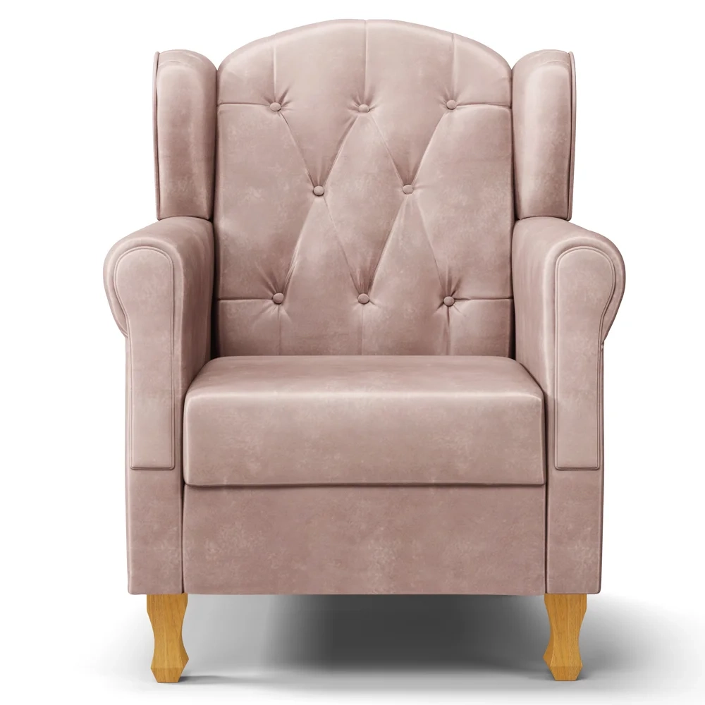 Poltrona de Amamentação Pés Madeira e Puff Letícia Veludo Rosê - Phoenix