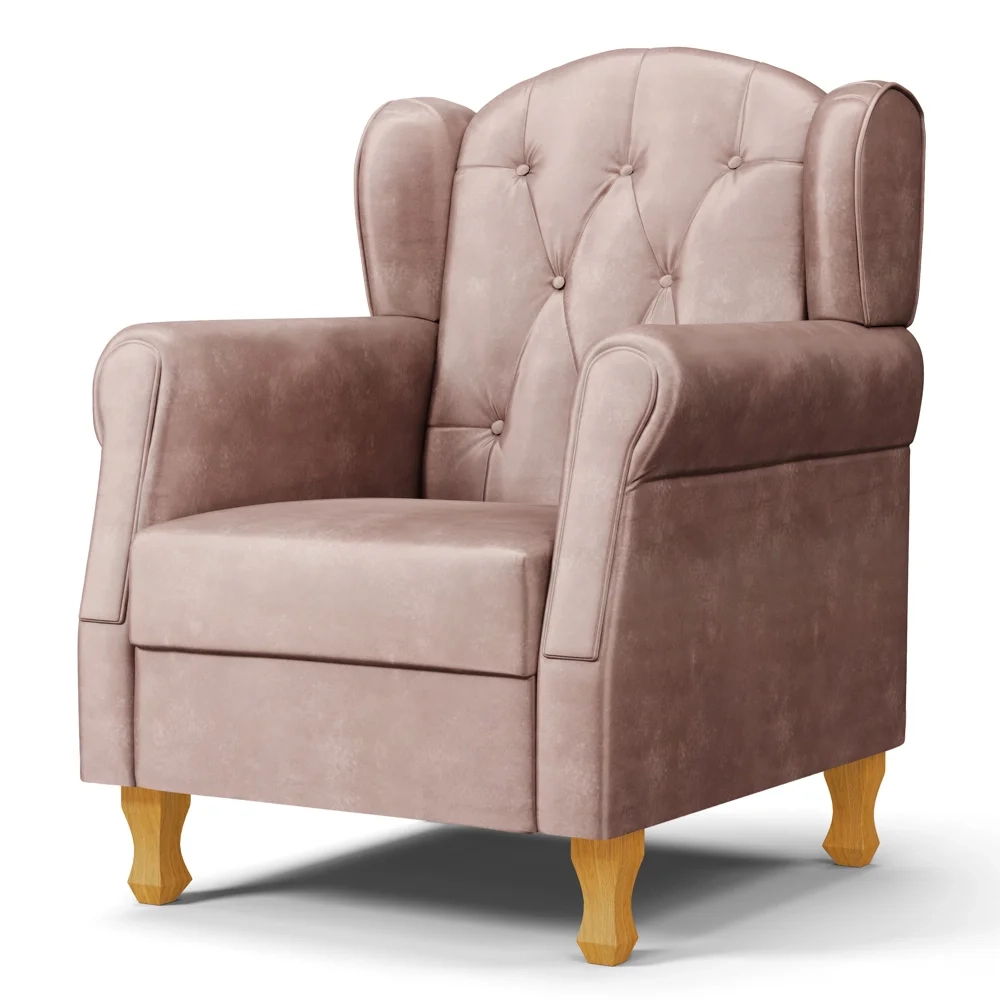 Poltrona de Amamentação Pés Madeira e Puff Letícia Veludo Rosê - Phoenix