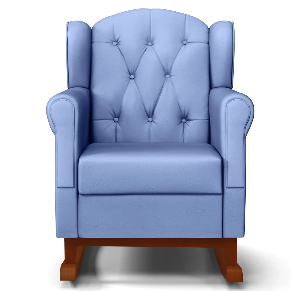 Poltrona de Amamentação Base Madeira Balanço Letícia Sintético Azul - Phoenix