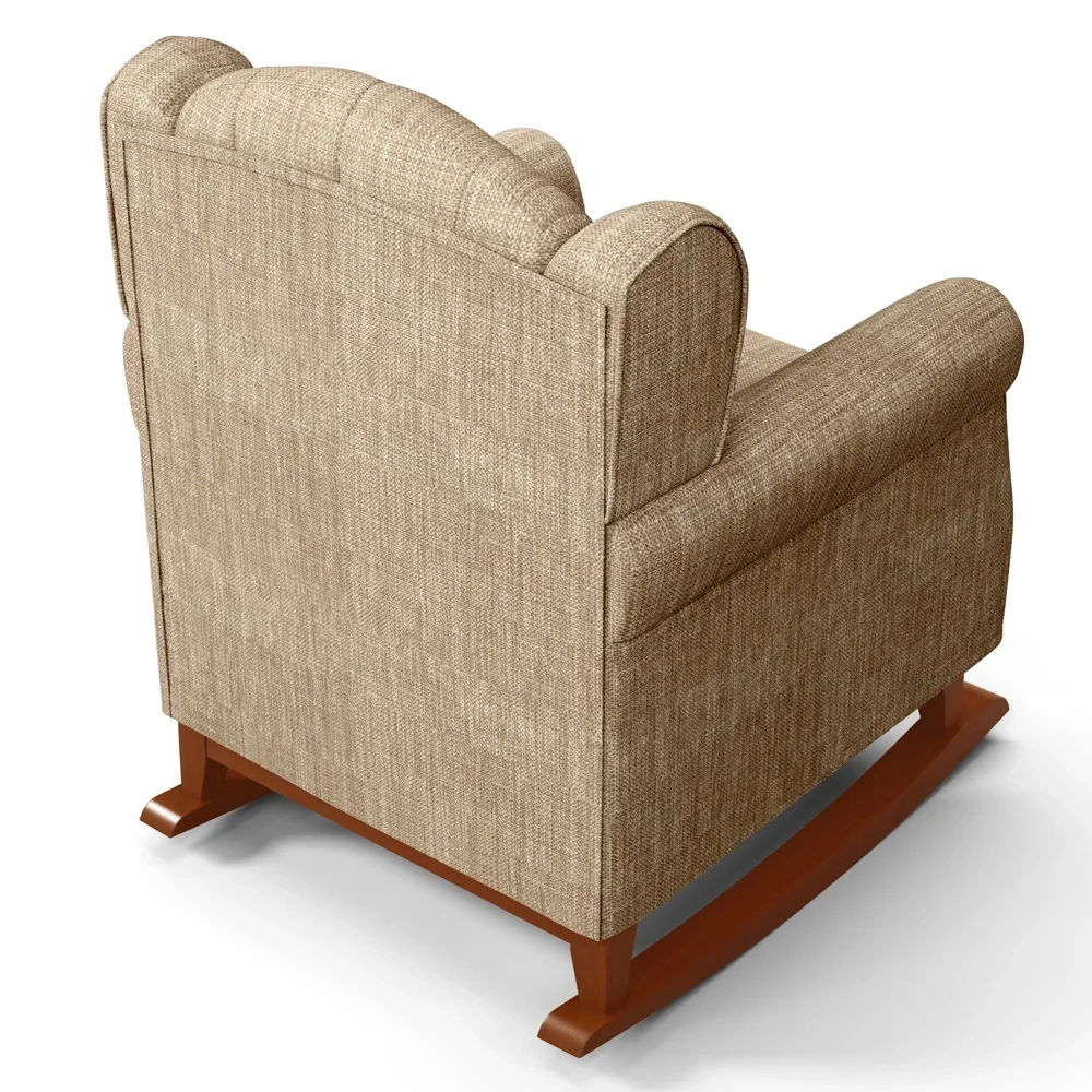 Poltrona de Amamentação Base Madeira Balanço Letícia Linho Bege Escuro - Phoenix