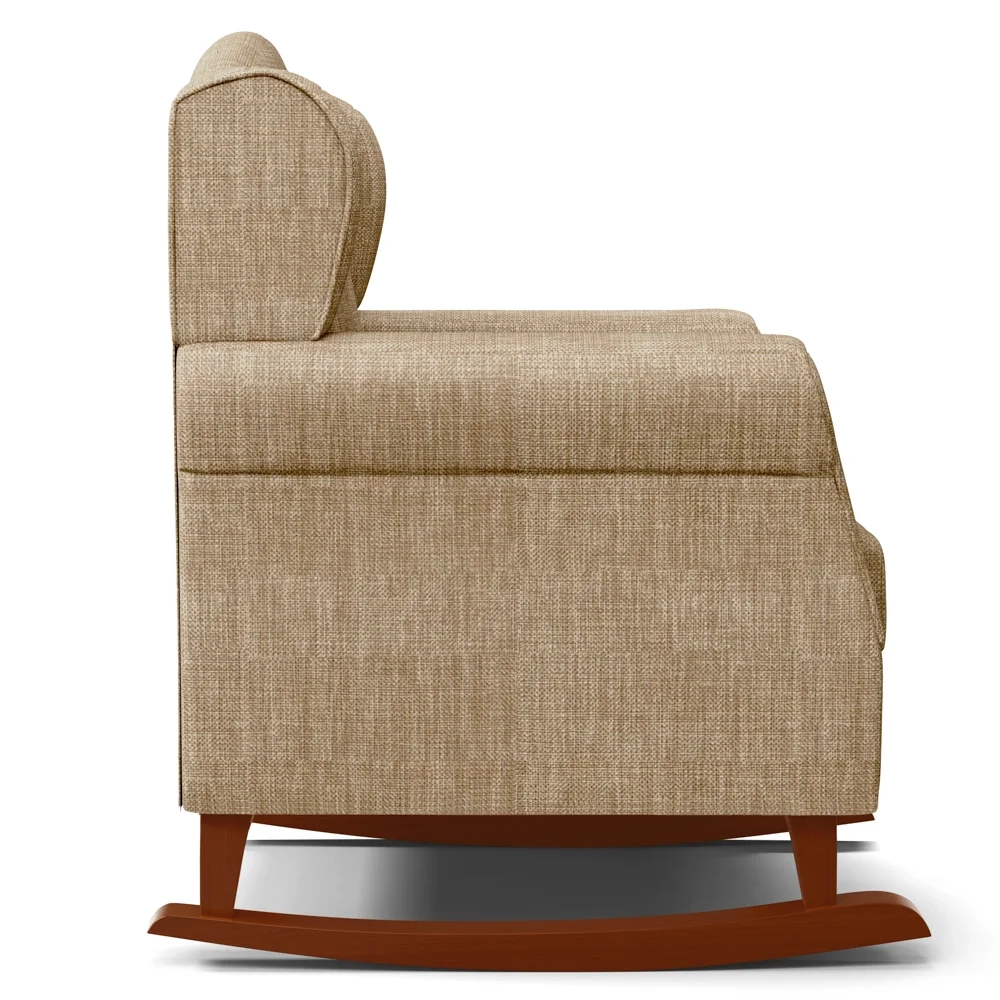 Poltrona de Amamentação Base Madeira Balanço Letícia Linho Bege Escuro - Phoenix