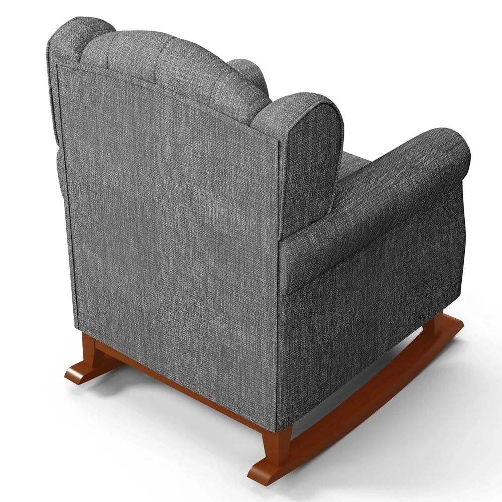 Poltrona Amamentação Base Madeira Balanço e Puff Letícia Linho Cinza Escuro - Phoenix