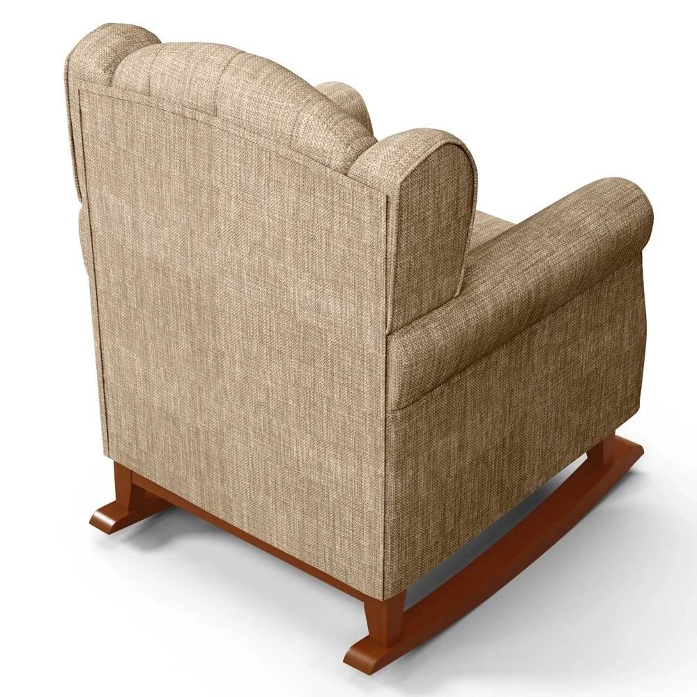 Poltrona Amamentação Base Madeira Balanço e Puff Letícia Linho Bege Escuro - Phoenix