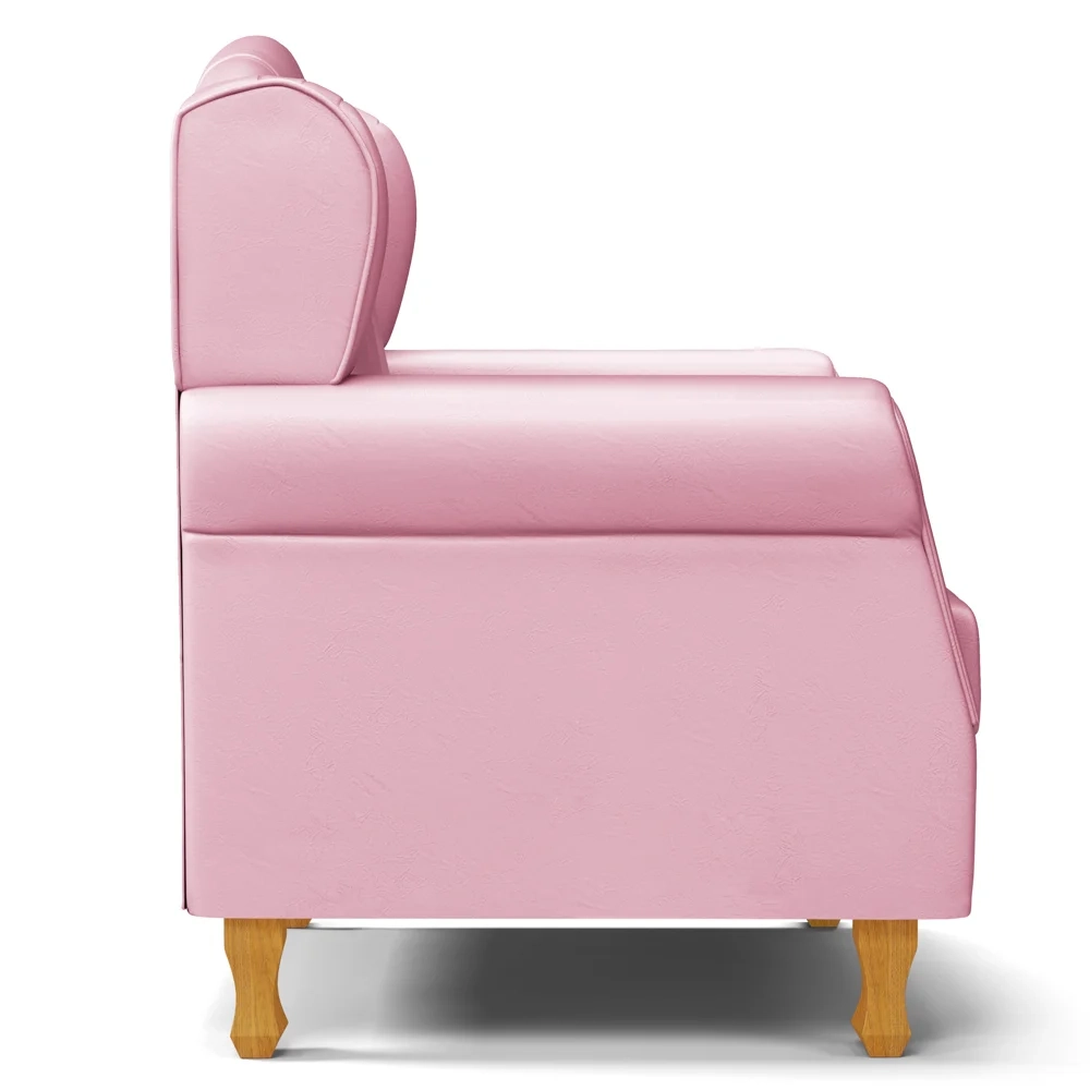 Poltrona de Amamentação com Pés de Madeira Letícia Sintético Rosa - Phoenix