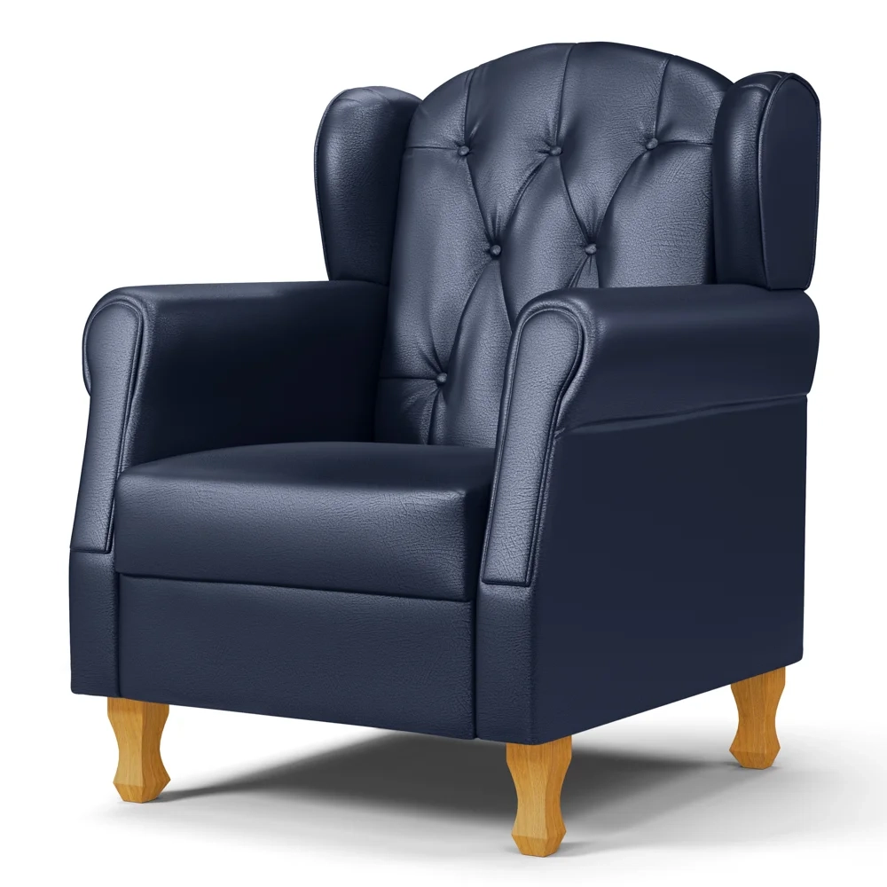 Poltrona de Amamentação Pés Madeira e Puff Letícia Sintético Azul Marinho - Phoenix