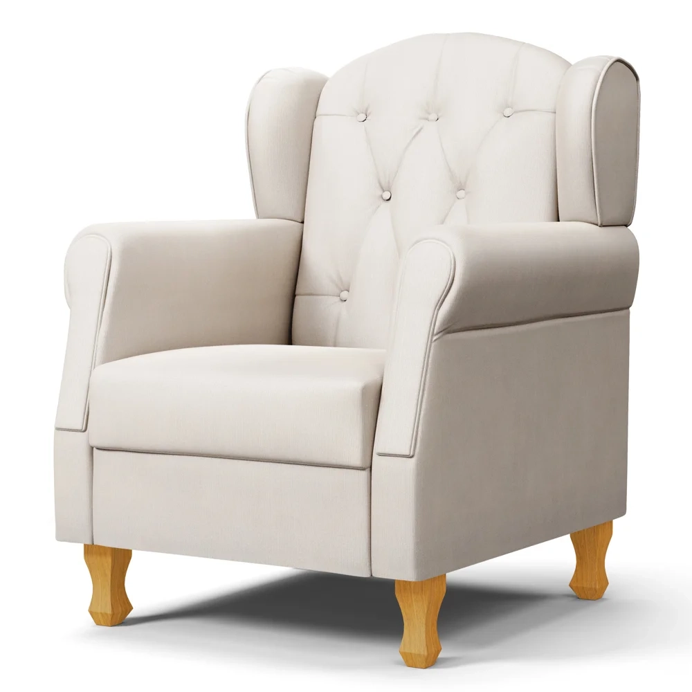 Poltrona de Amamentação Pés Madeira e Puff Letícia Suede Bege - Phoenix