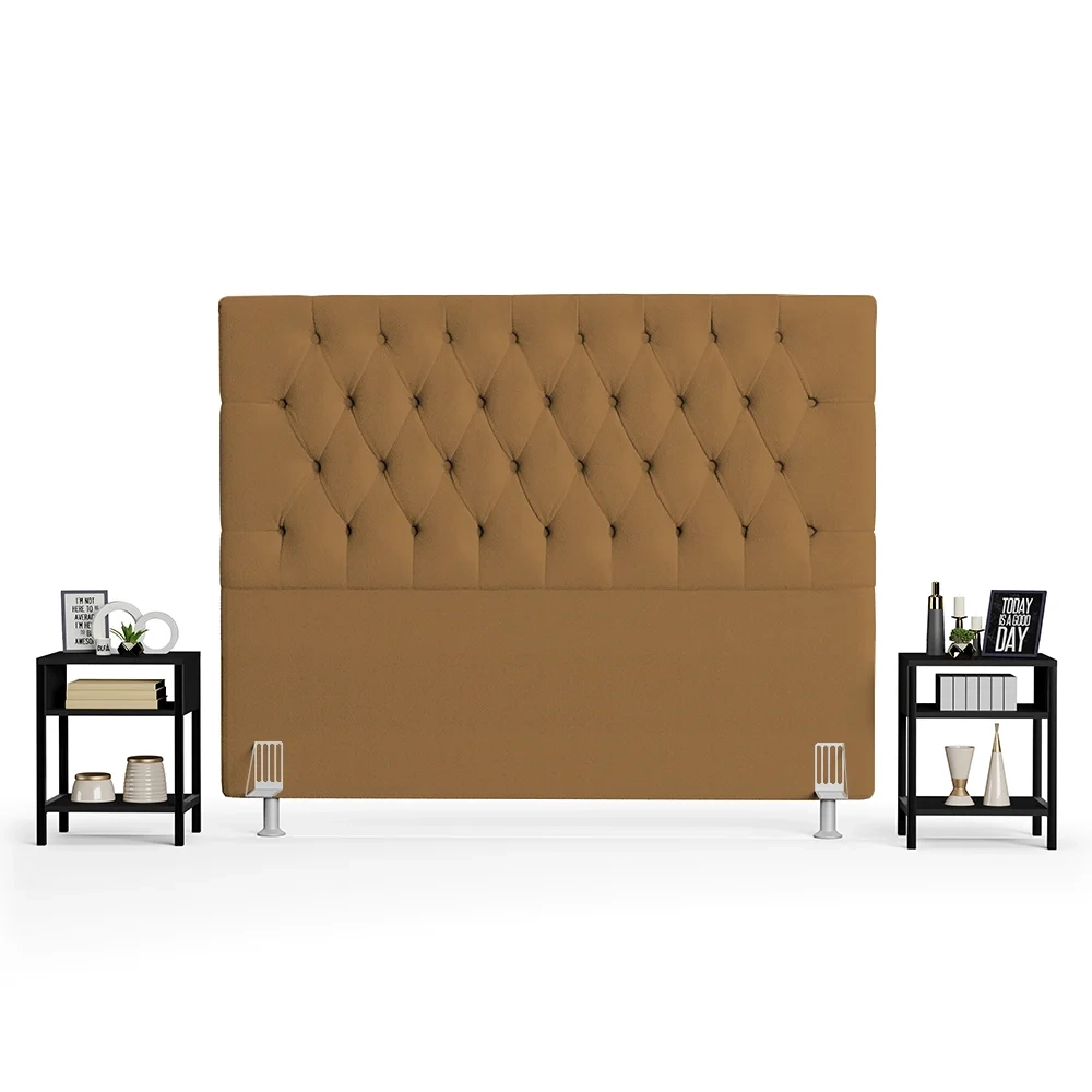 Cabeceira Casal Queen 160cm Cristal Boucle Mostarda e 2 Mesas Laterais Plaza LC1 Preto - Mpozenato