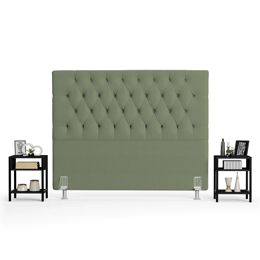 Cabeceira Casal Queen 160cm Cristal Boucle Oliva e 2 Mesas Laterais Plaza LC1 Preto - Mpozenato