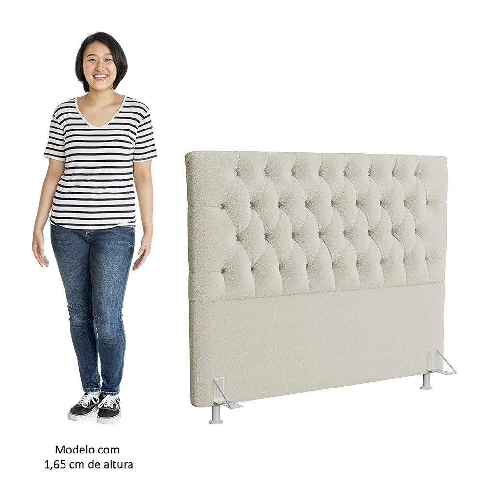 Cabeceira Casal King 195cm Cristal Boucle Bege e 2 Mesas Laterais Plaza LC1 Preto - Mpozenato