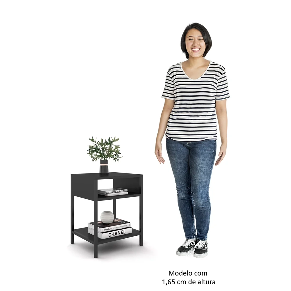 Cabeceira Casal King 195cm Cristal Boucle Mostarda e 2 Mesas Laterais Plaza LC1 Preto - Mpozenato