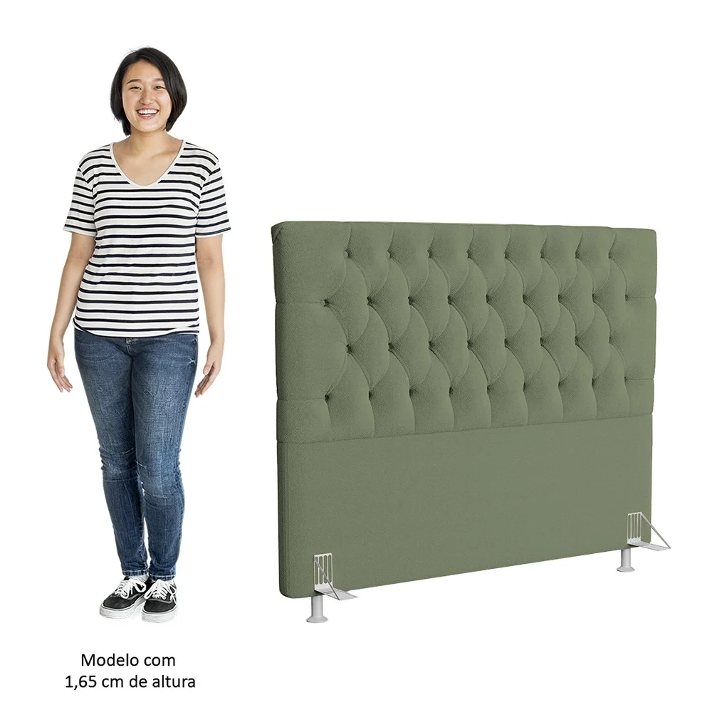 Cabeceira Casal King 195cm Cristal Boucle Oliva e 2 Mesas Laterais Plaza LC1 Preto - Mpozenato