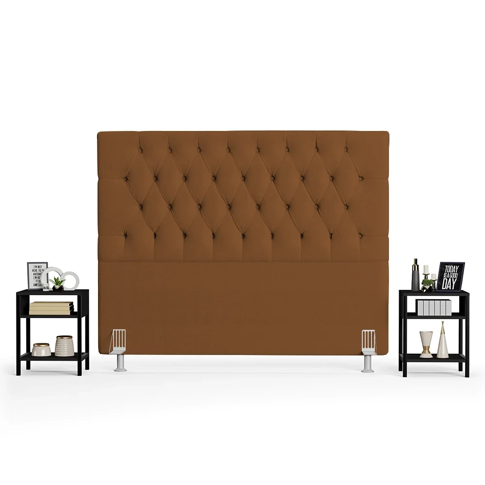 Cabeceira Casal King 195cm Cristal Boucle Telha e 2 Mesas Laterais Plaza LC1 Preto - Mpozenato