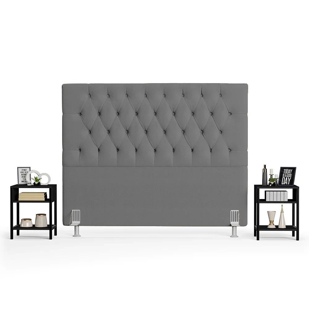 Cabeceira Casal King 195cm Cristal Boucle Cinza e 2 Mesas Laterais Plaza LC1 Preto - Mpozenato