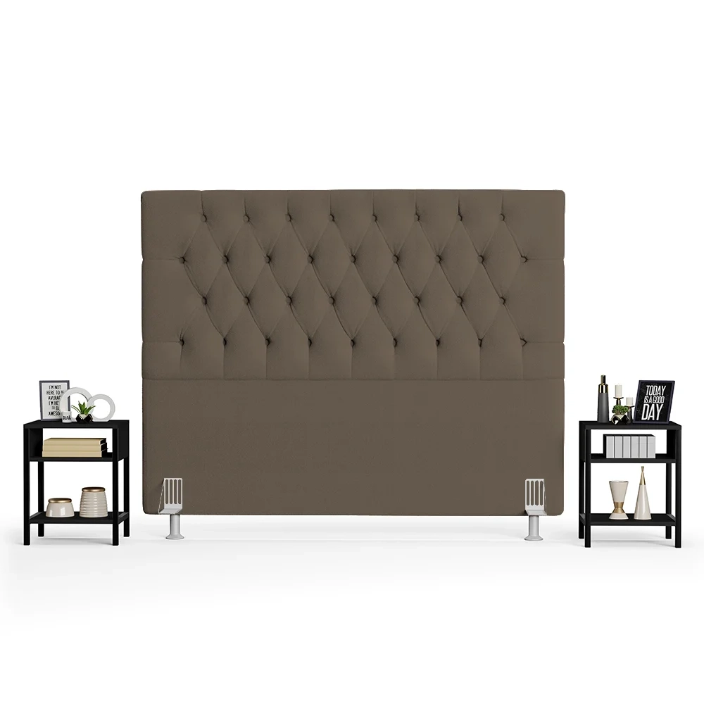 Cabeceira Casal King 195cm Cristal Boucle Marrom e 2 Mesas Laterais Plaza LC1 Preto - Mpozenato