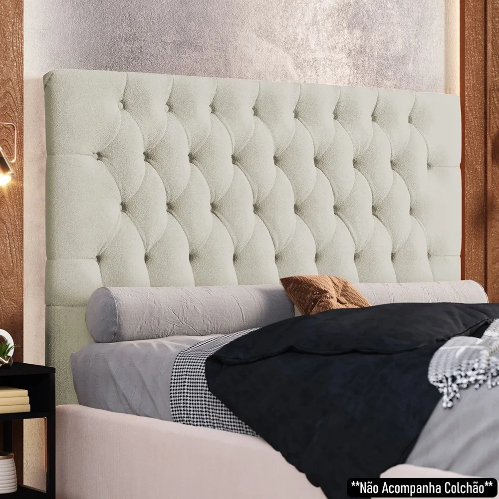 Cabeceira Casal Cama Box 140cm Cristal C16 Boucle Bege - Mpozenato