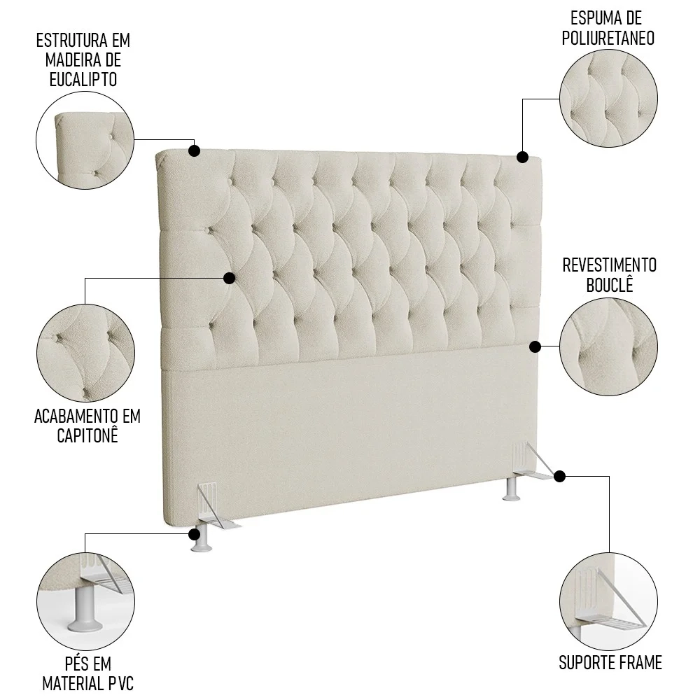 Cabeceira Casal Queen Cama Box 160cm Cristal C16 Boucle Bege - Mpozenato
