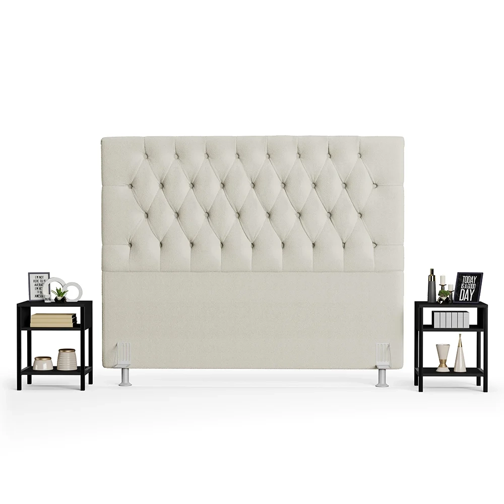 Cabeceira Casal 140cm Cristal Boucle Bege e 2 Mesas Laterais Plaza LC1 Preto - Mpozenato