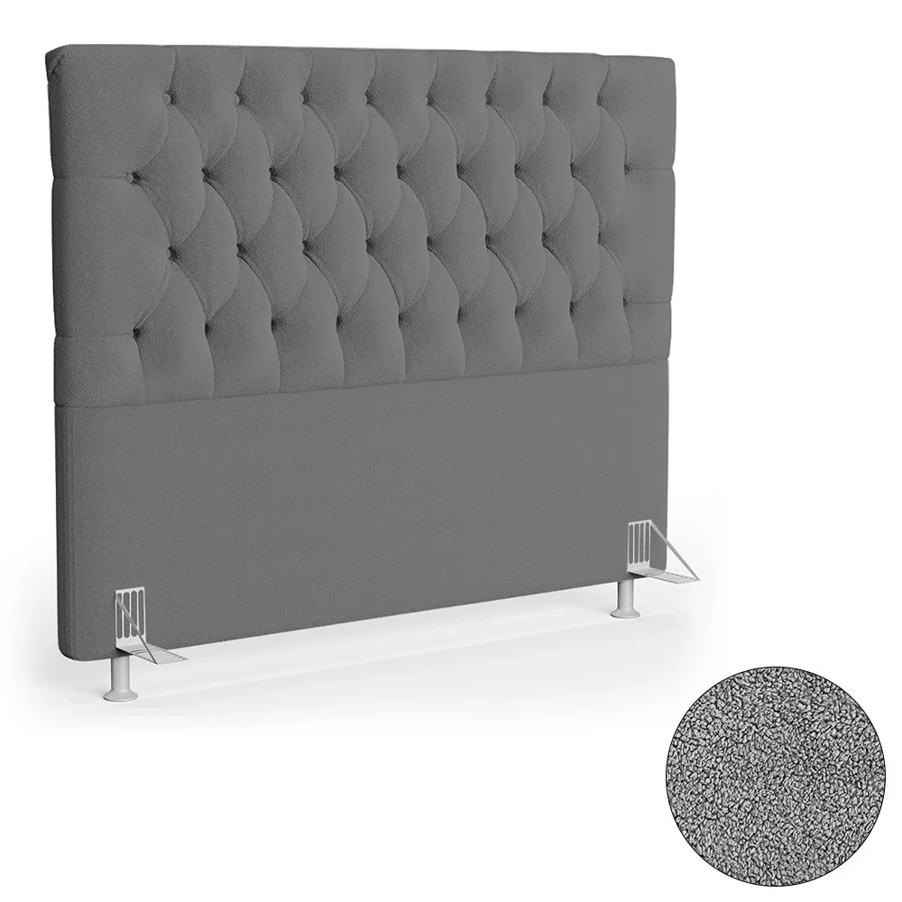 Cabeceira Casal 140cm Cristal Boucle Cinza e 2 Mesas Laterais Plaza LC1 Preto - Mpozenato