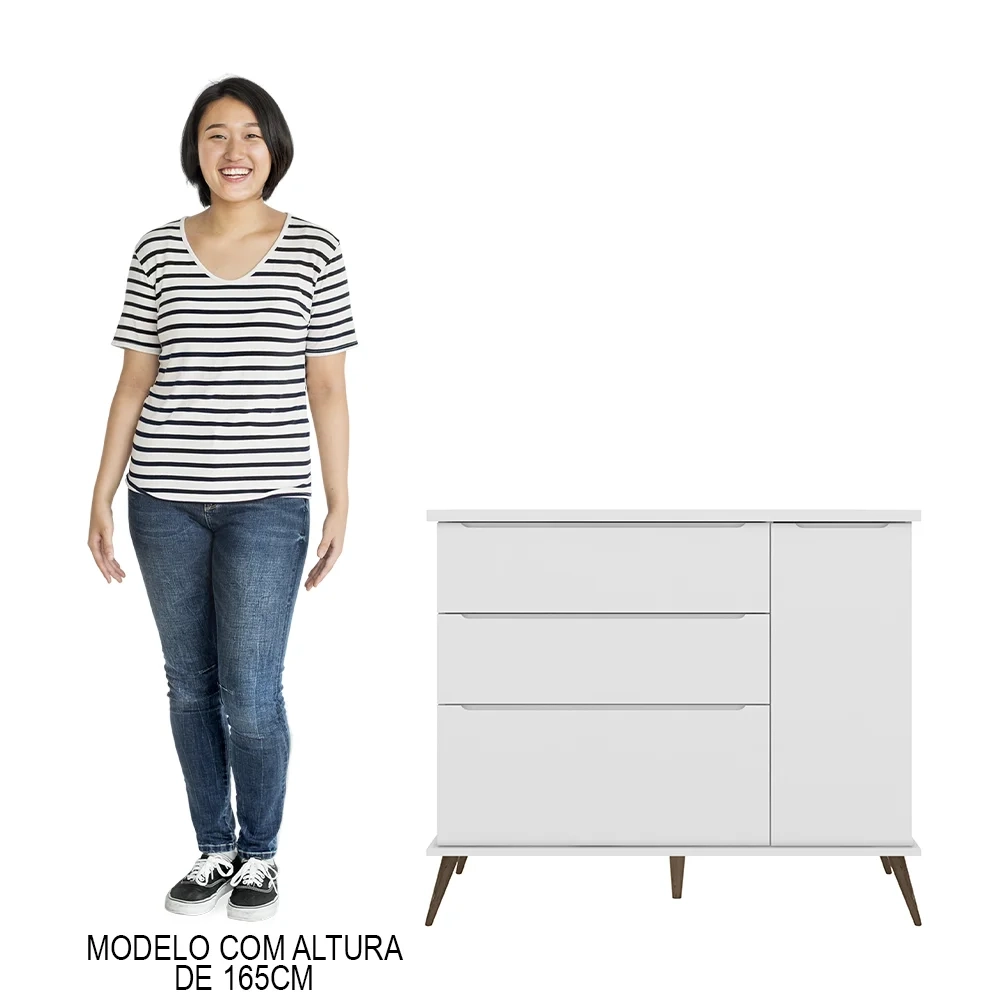 Jogo De Quarto Infantil Guarda Roupa e Cômoda 100% MDF Melinda Branco - Phoenix