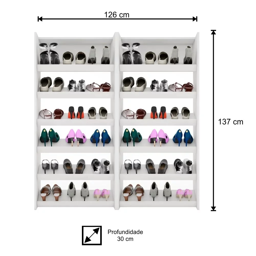 Sapateira Vertical Kit 2 Armário Multiuso Brunet L03 Branco - Mpozenato