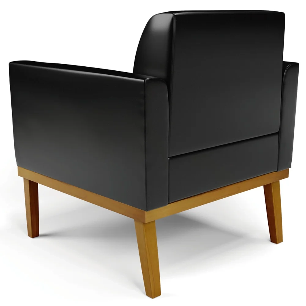 Poltrona Decorativa Base Madeira Castanho Maressa Sintético PU Preto- Ibiza