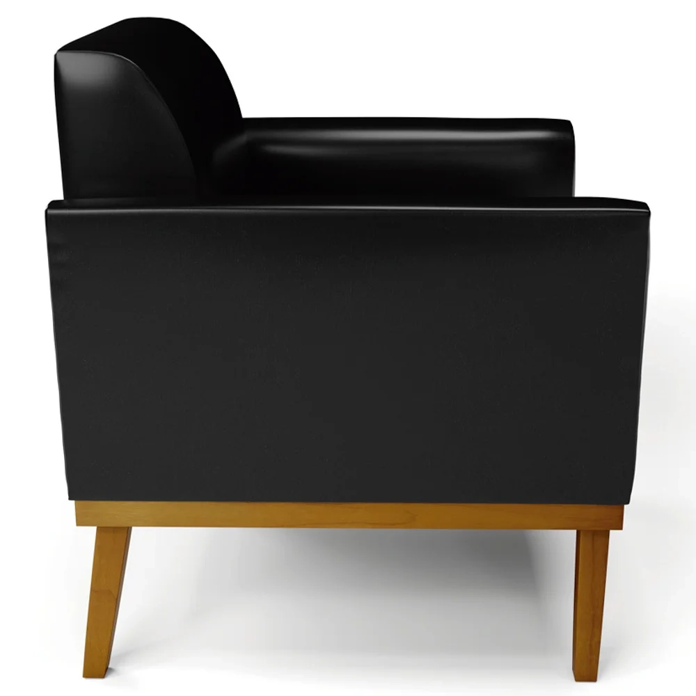 Poltrona Decorativa Base Madeira Castanho Maressa Sintético PU Preto- Ibiza