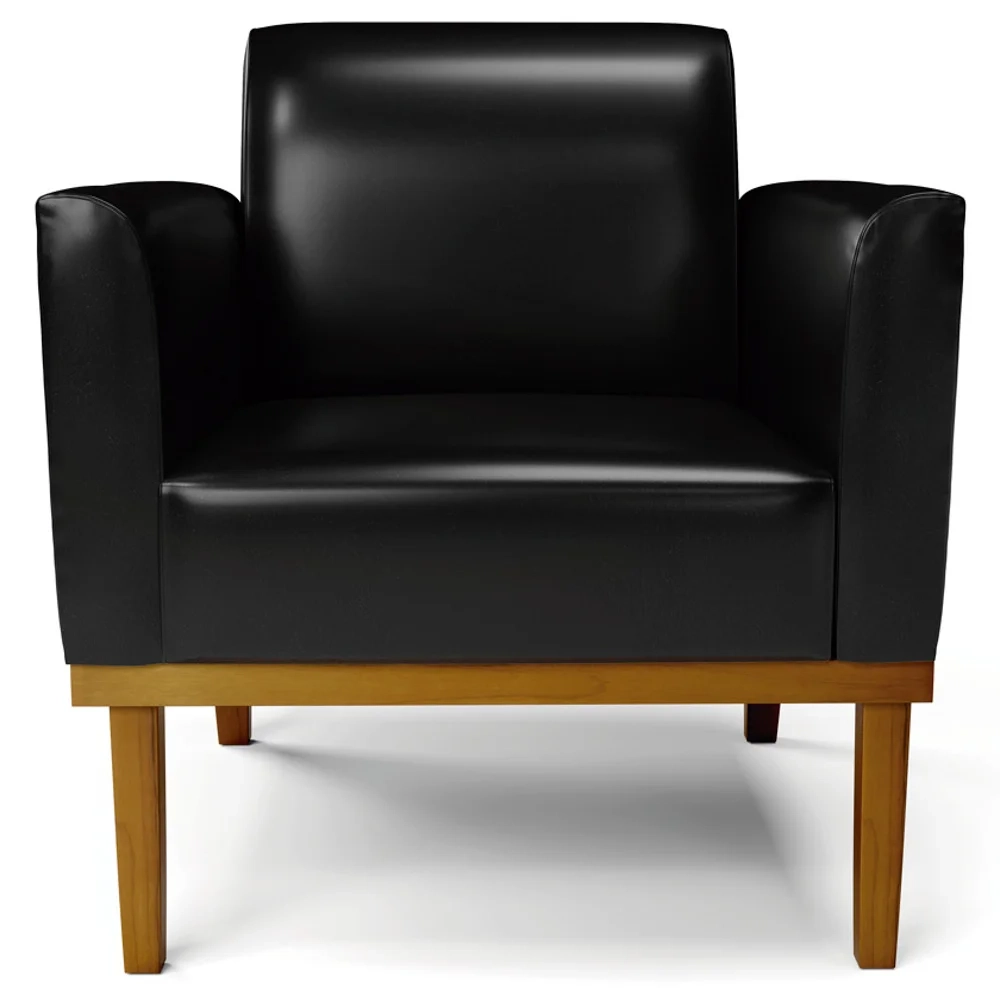 Poltrona Decorativa Base Madeira Castanho Maressa Sintético PU Preto- Ibiza