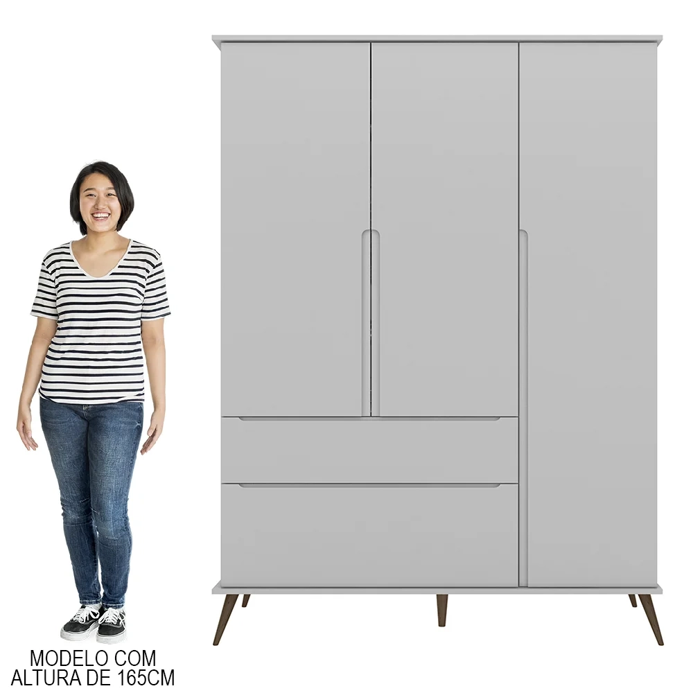 Jogo De Quarto Infantil Guarda Roupa e Cômoda 100% MDF Melinda Cinza - Phoenix