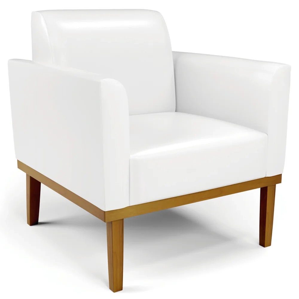 Poltrona Base Madeira Castanho Kit 2 Maressa Sintético PU Branco - Ibiza