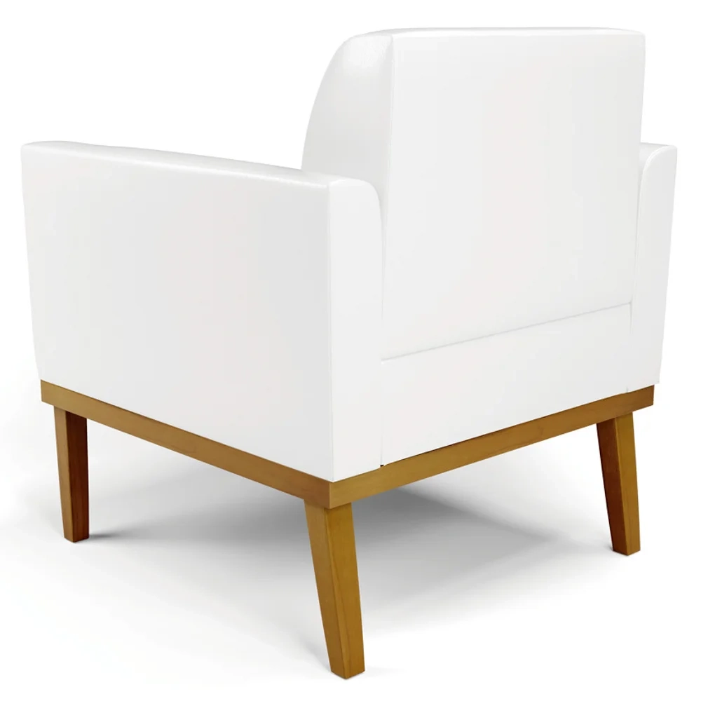 Poltrona Base Madeira Castanho Kit 2 Maressa Sintético PU Branco - Ibiza