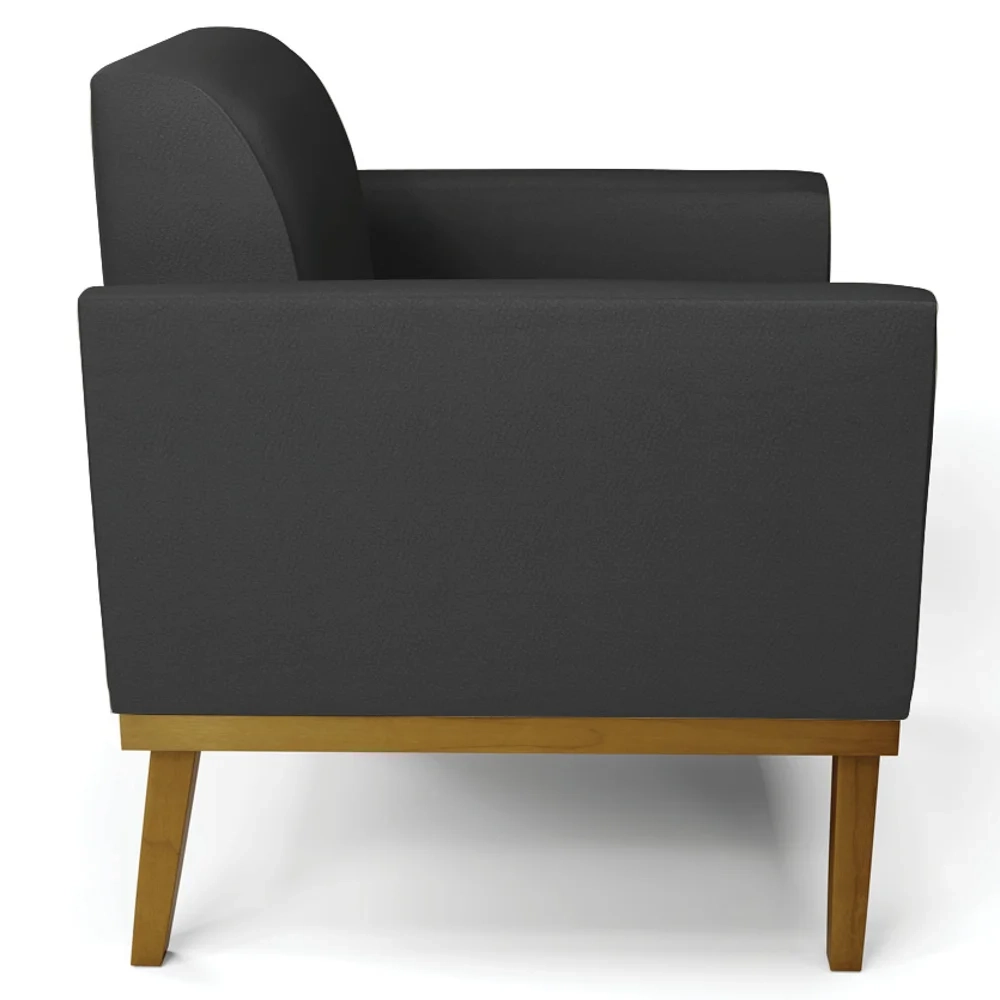 Poltrona Decorativa Base Madeira Castanho Maressa Sintético Preto - Ibiza