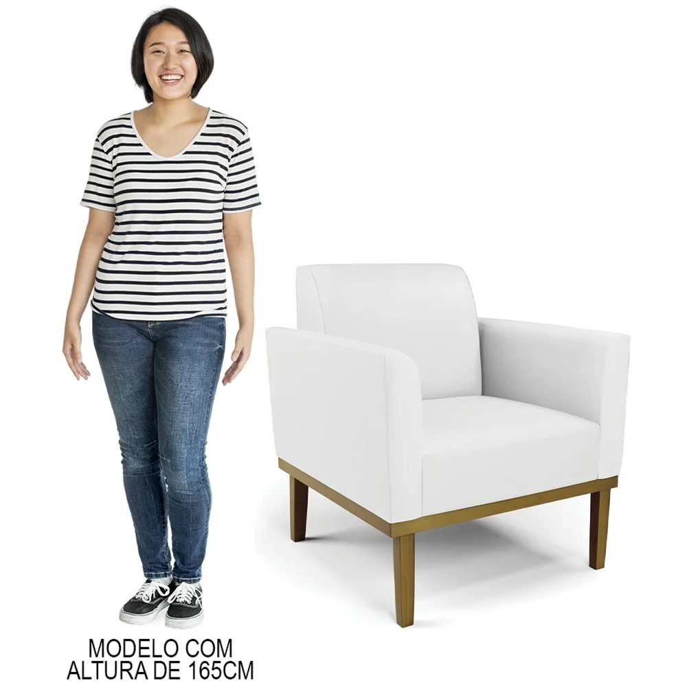 Poltrona Base Madeira Castanho Kit 2 Maressa Sintético Branco - Ibiza