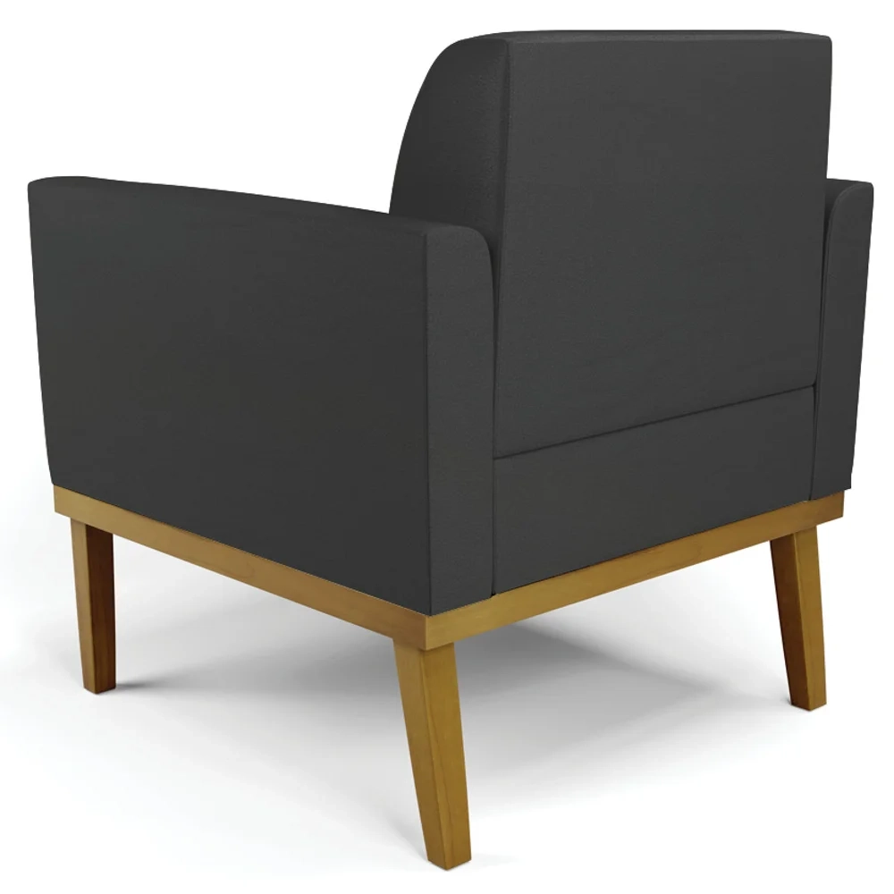 Poltrona Base Madeira Castanho Kit 2 Maressa Sintético Preto - Ibiza