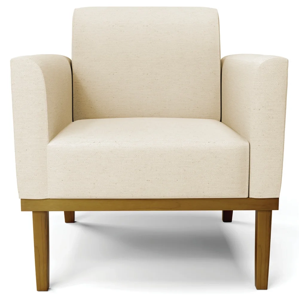 Poltrona Base Madeira Castanho Kit 2 Maressa Linho Bege - Ibiza