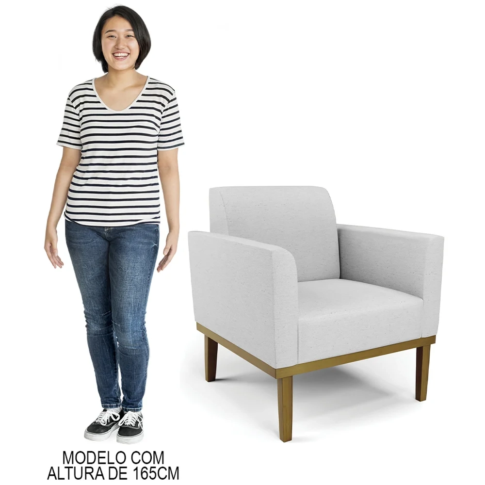 Poltrona Base Madeira Castanho Kit 2 Maressa Linho Cinza - Ibiza