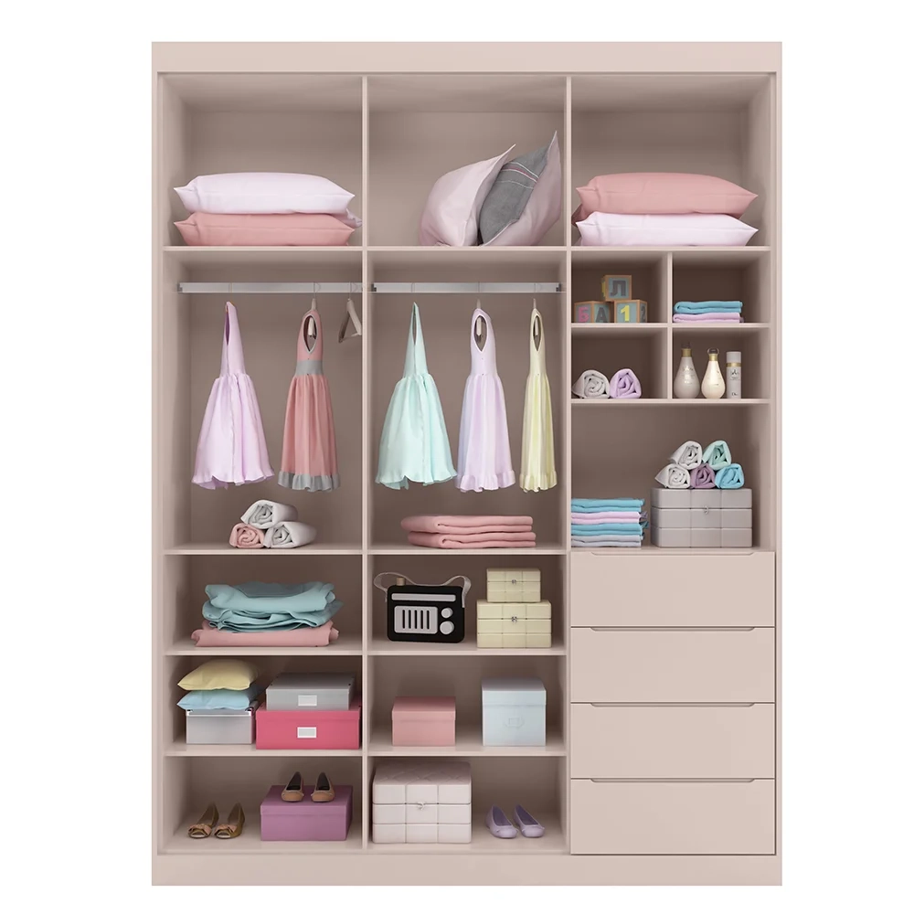 Jogo de Quarto Infantil Guarda Roupa e Cômoda Pérola Rose - Phoenix
