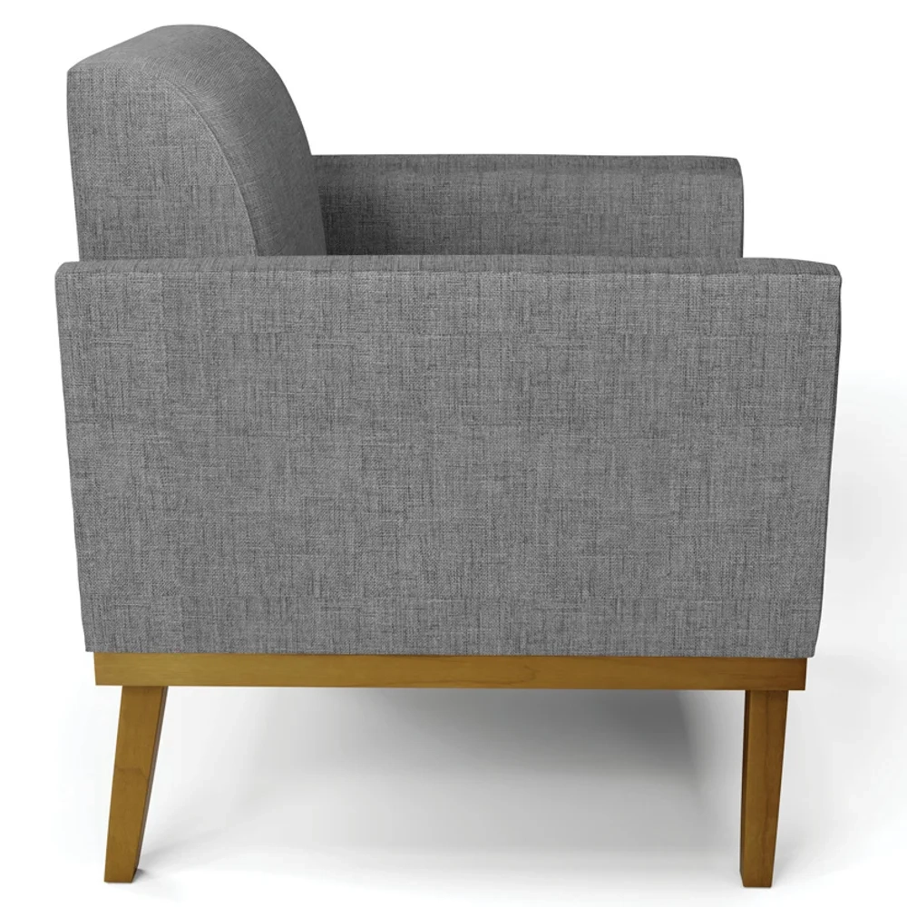 Poltrona Base Madeira Castanho Kit 2 Maressa Linho Grafite - Ibiza