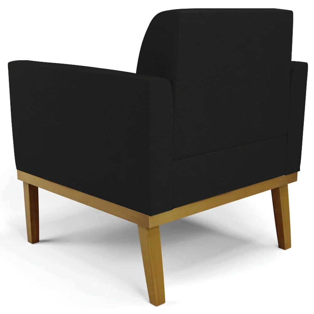 Poltrona Base Madeira Castanho Kit 2 Maressa Linho Preto - Ibiza