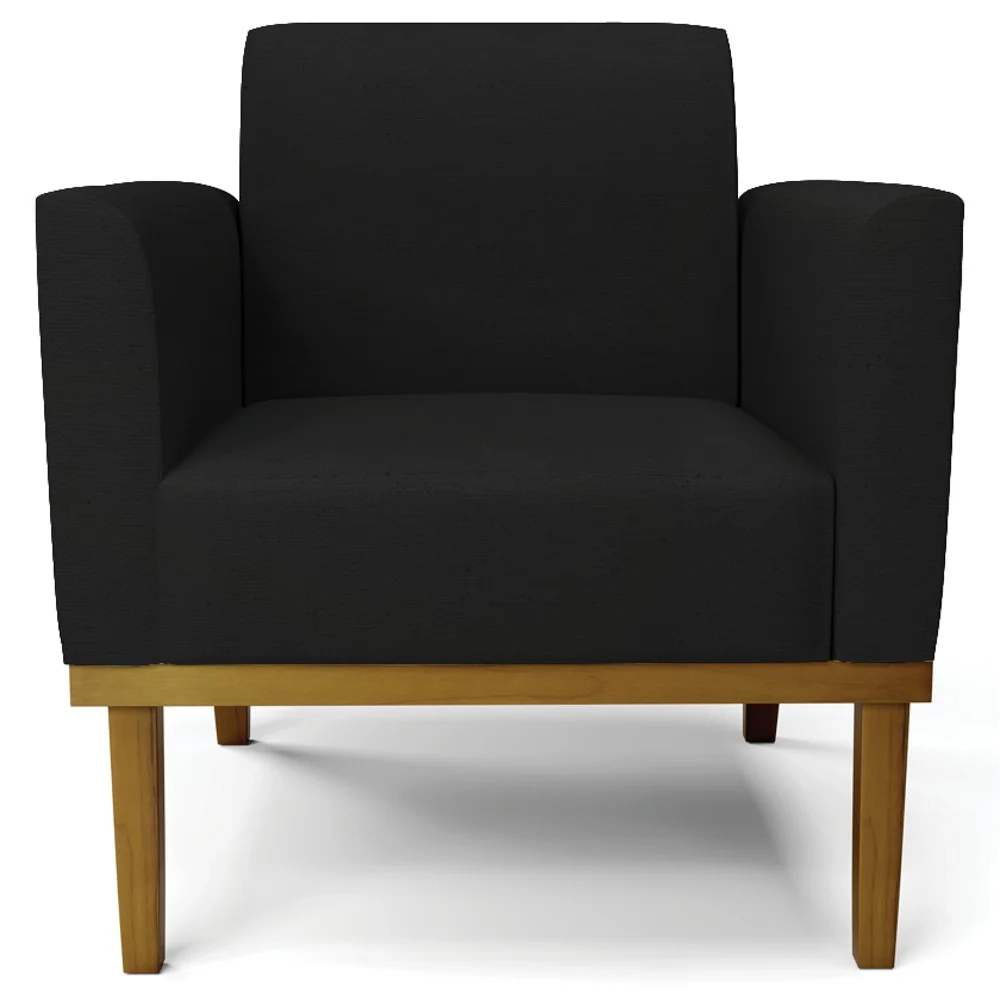 Poltrona Base Madeira Castanho Kit 2 Maressa Linho Preto - Ibiza