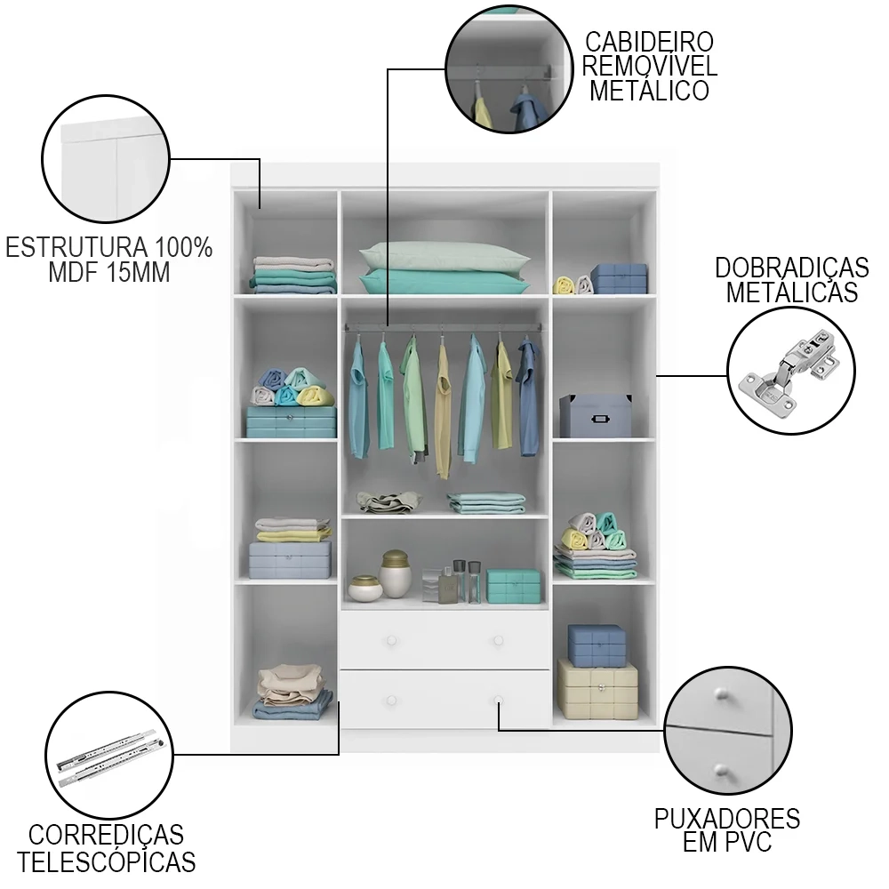 Jogo de Quarto Infantil Guarda Roupa e Cômoda Elisa Branco - Phoenix