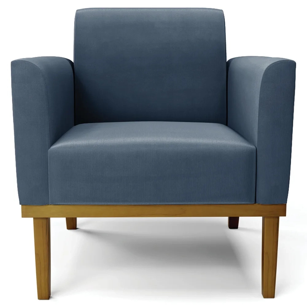Poltrona Decorativa Base Madeira Castanho Maressa Suede Azul Marinho - Ibiza