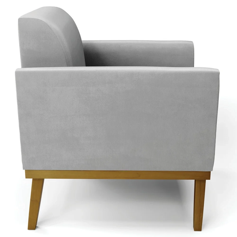 Poltrona Decorativa Base Madeira Castanho Maressa Suede Cinza - Ibiza