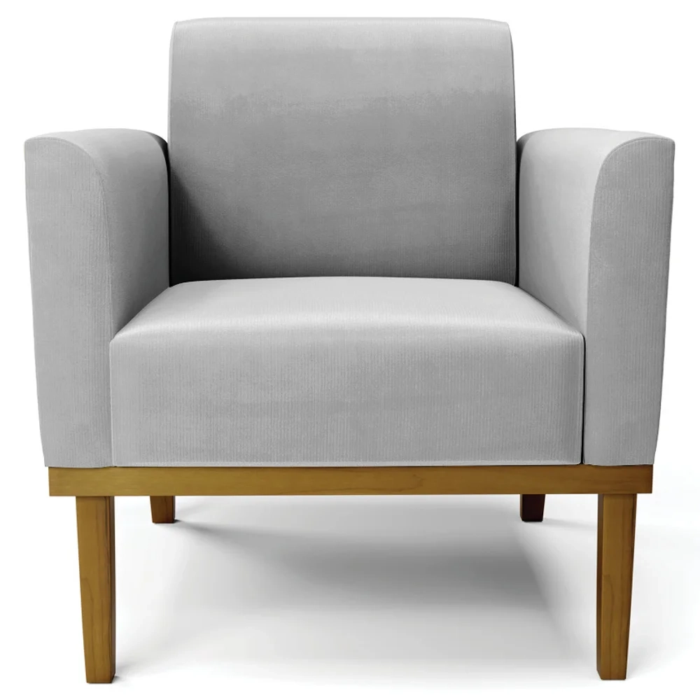 Poltrona Decorativa Base Madeira Castanho Maressa Suede Cinza - Ibiza