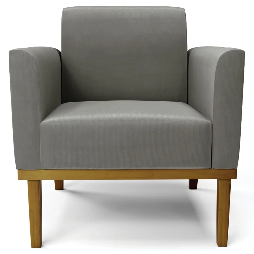 Poltrona Decorativa Base Madeira Castanho Maressa Suede Grafite - Ibiza